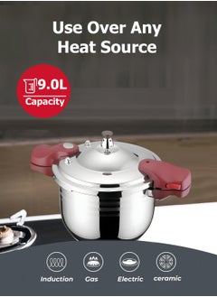 Royal Royal 9L Stainless Steel Pressure Cooker  Jumbo Size, Compatible with Induction, Gas, Ceramic & Electric Stoves, Includes Glass Lid & Steaming Rack  - Image 3