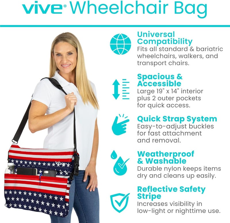 VIVE XL Wheelchair Bag - Waterproof, Scratch-Resistant, Double-Stitched, Machine Washable Accessory for Adults, Seniors, 15 Colors - Storage Walker Backpack to Hang on Back of Wheel Chair - Image 2