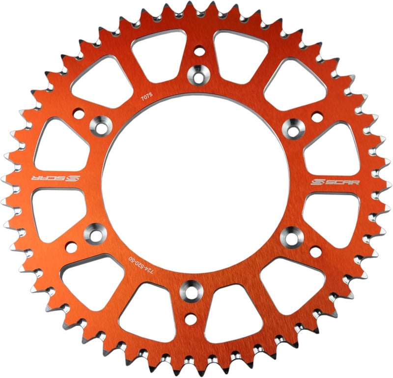 SCAR Aluminum alloy Rear Sprocket Compatible with KTM SX SXF EXC EXCF XC XCW XCF XFCW 125 150 250 300 350 450 500 93-26, Orange - 52 tooth - Image 1