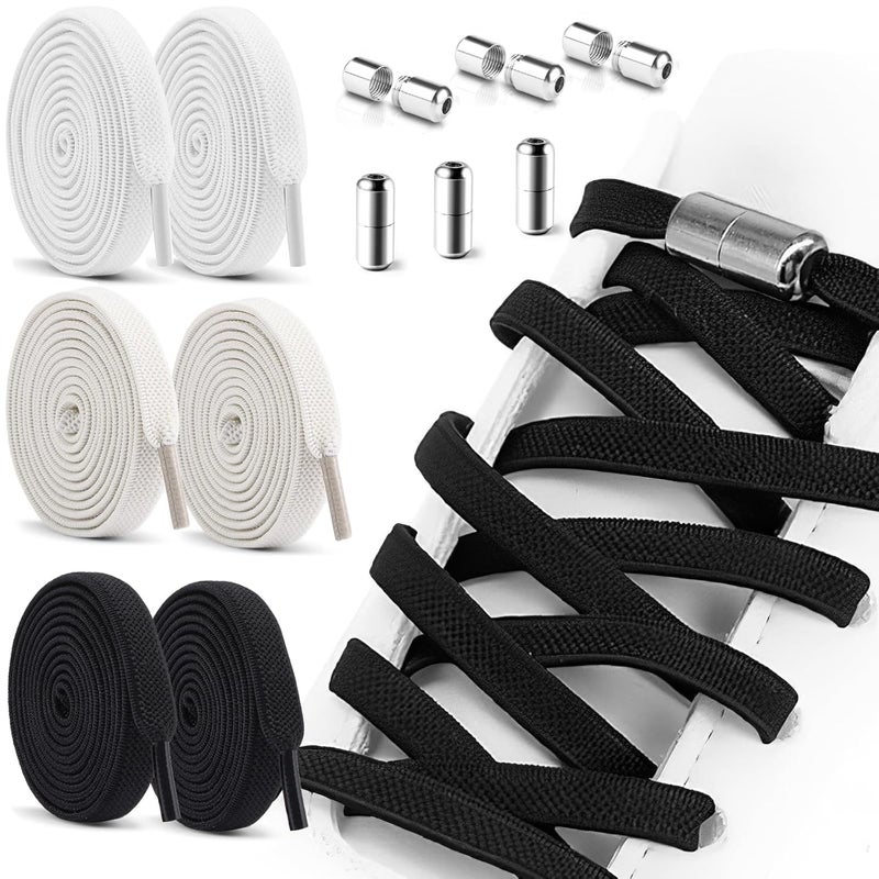 CoolShef 3Pairs No Tie Shoe Laces | Elastic Shoe Laces for Sneakers with Metal Capsule Buckle | Flat Shoe Lace for Kids and Adults - Image 1