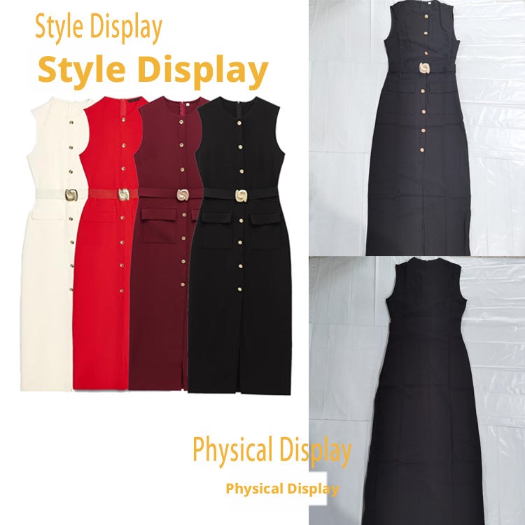 Women's Sleeveless Midi Dress with Belt - Image 2