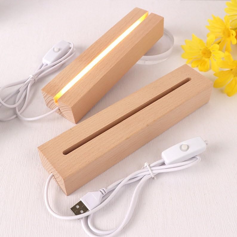 LED Display Night Lights Wood Lighted Base L Stand for DIY Glass Jewelry 300mm Name Letters Resin Art Display (12 in)