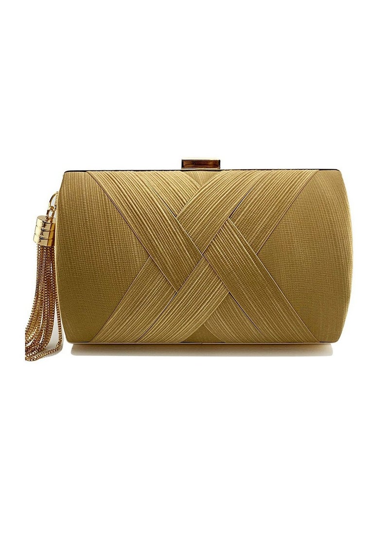 Loquat - Womens Tassel Clutch Purses Evening Crossbody Bag Chain Handbag for Wedding Cocktail Party Prom Gold - Image 1