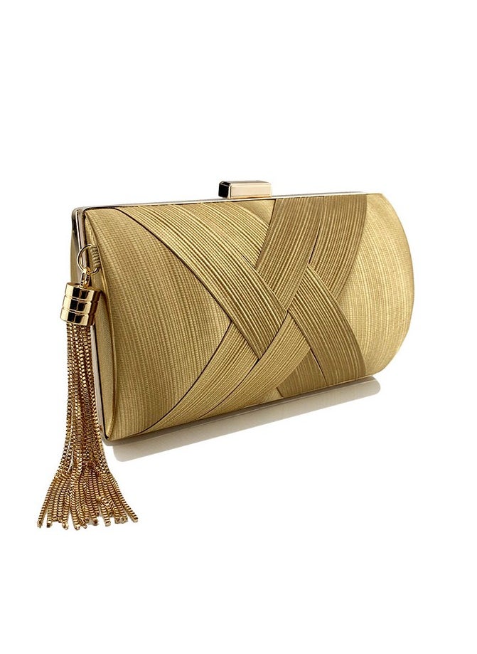 Loquat - Womens Tassel Clutch Purses Evening Crossbody Bag Chain Handbag for Wedding Cocktail Party Prom Gold - Image 1