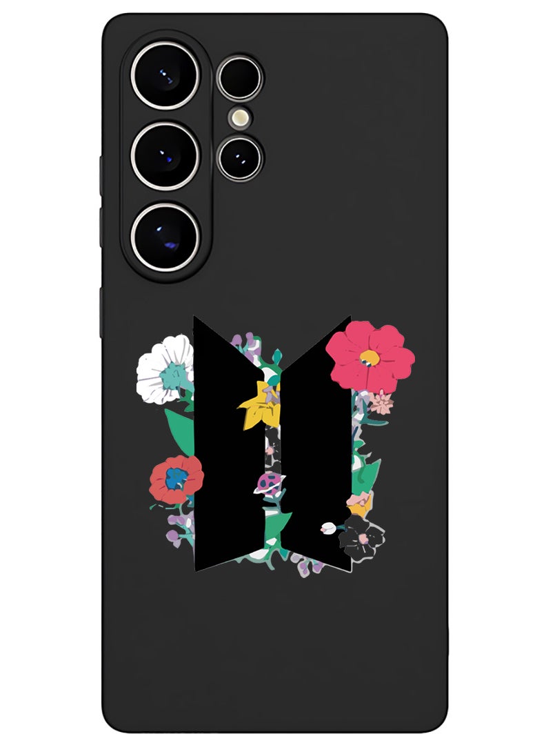 Theodor Protective Slim Fit Case Liquid Silicone Cover with Full Body Protection Anti-Scratch Shockproof Case For Samsung Galaxy S25 Ultra (Black) - BTS floral B - Image 1