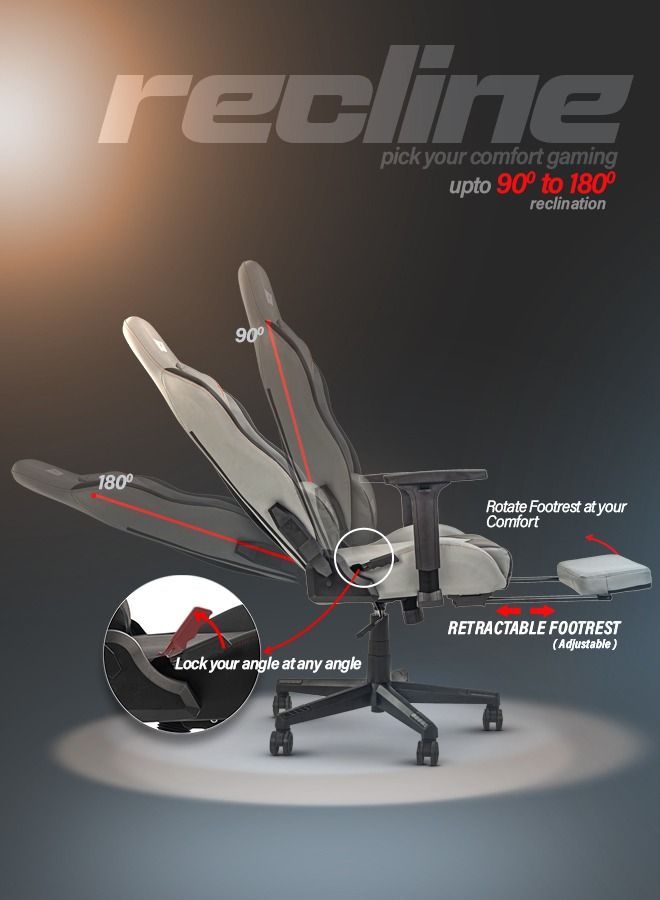 DROGO Drogo Multi-Purpose Ergonomic Gaming Chair with 7 Way adjustable Seat 3D Armrest PU Leather Head  Lumbar Support Pillow| Desk Chair Home  Office Chair with Full Reclining Back Footrest Grey  - Image 5