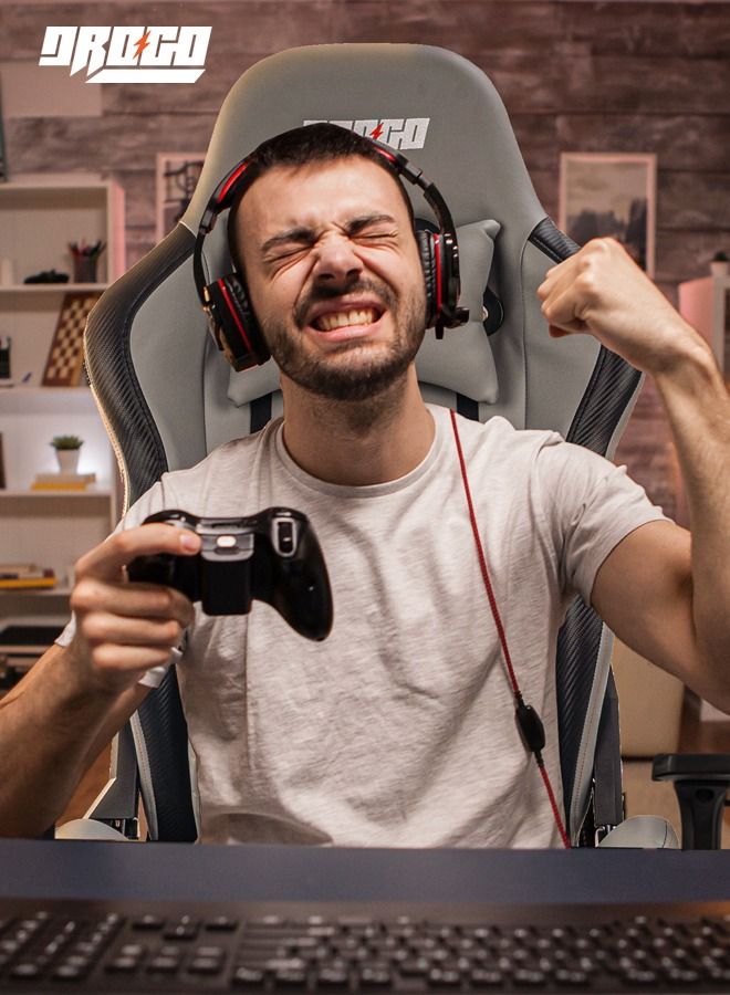 DROGO Drogo Multi-Purpose Ergonomic Gaming Chair with 7 Way adjustable Seat 3D Armrest PU Leather Head  Lumbar Support Pillow| Desk Chair Home  Office Chair with Full Reclining Back Footrest Grey  - Image 4