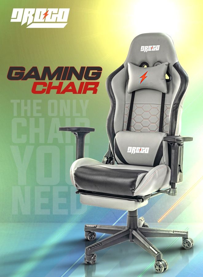 DROGO Drogo Multi-Purpose Ergonomic Gaming Chair with 7 Way adjustable Seat 3D Armrest PU Leather Head  Lumbar Support Pillow| Desk Chair Home  Office Chair with Full Reclining Back Footrest Grey  - Image 2
