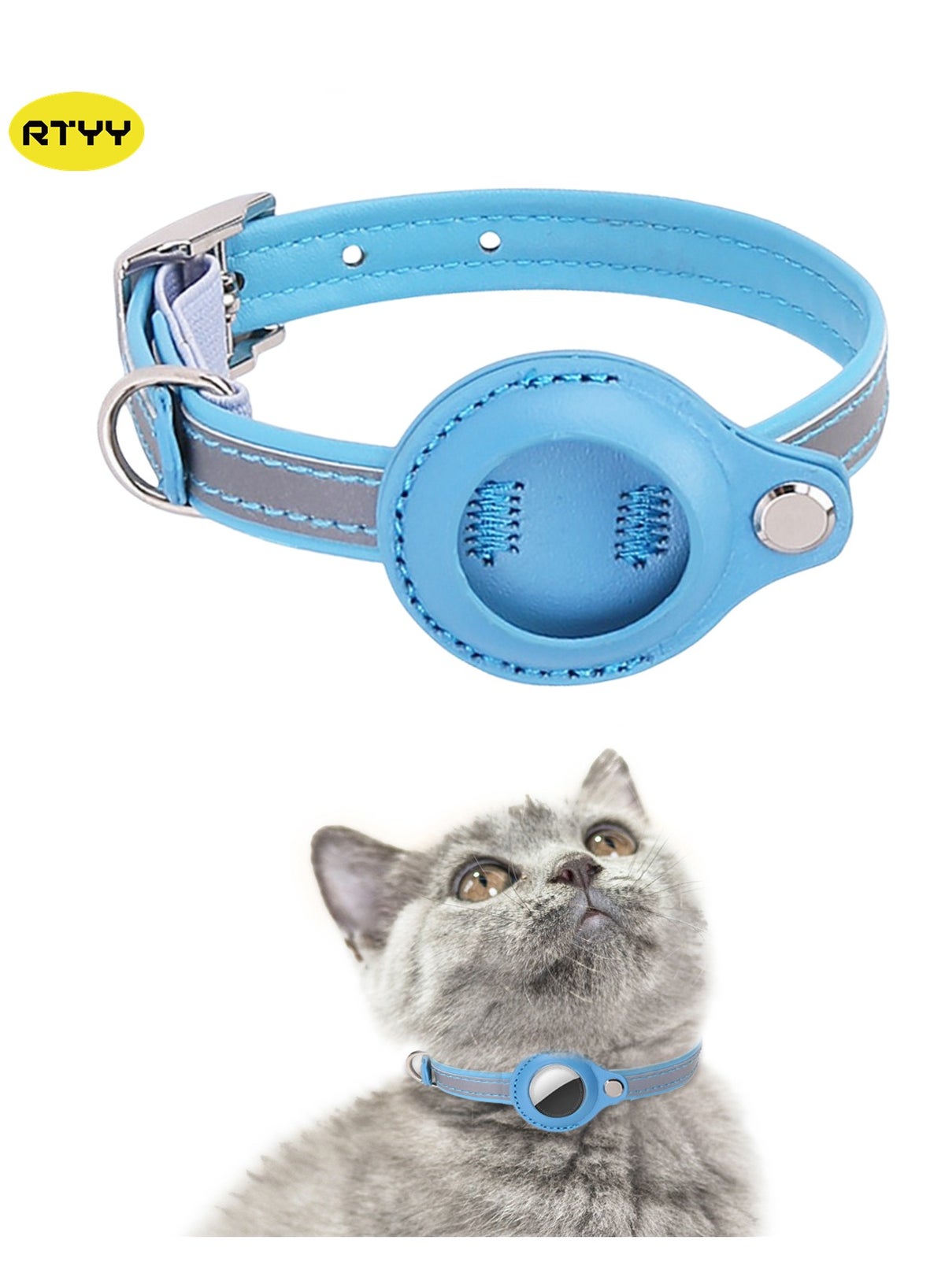 RTYY Airtag Cat Collar,Non-detachable Leather Adjustable Kitten Collar ...