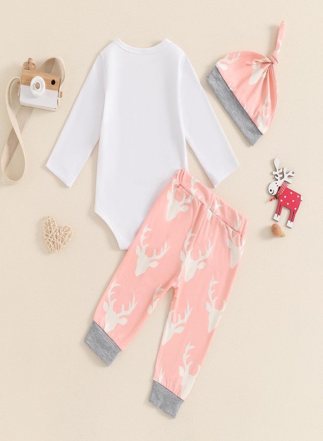 Lenjindjer Baby Boy Girl Hunting Outfits Long Sleeve Daddy's Future Hunting Buddy Romper Deer Pants Hat Coming Home Outfit (Pink, 3-6 Months) - Image 3