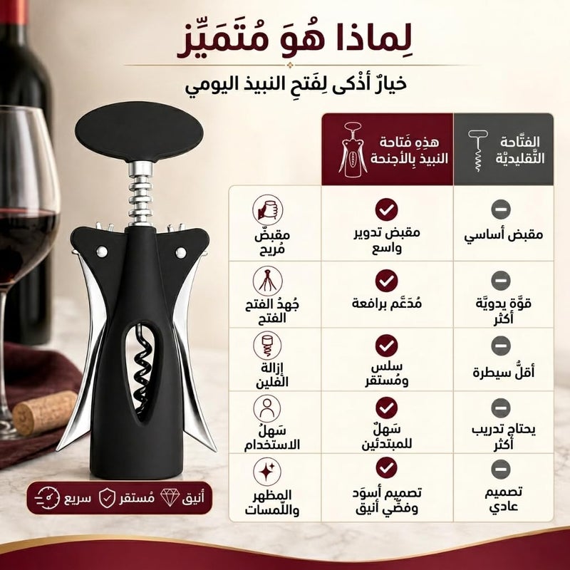 Winged Corkscrew Wine Opener - Manual Bottle Opener Corkscrew with Wing Handle, Heavy Duty Stainless Steel Cork Openers for Party, Bar Tools & Home, Bar Accessories, XD-84 - Image 3
