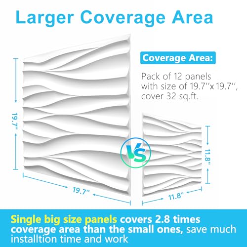 STICKGOO Wave Wall Panels for Interior Wall Decor, White 3D Wall Panels Accent Wall, Paintable 3D Wall Decor Covering Panels for Living Room Bedroom, Pack of 12 Tiles - Image 3