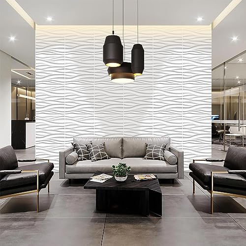 STICKGOO Wave Wall Panels for Interior Wall Decor, White 3D Wall Panels Accent Wall, Paintable 3D Wall Decor Covering Panels for Living Room Bedroom, Pack of 12 Tiles - Image 4