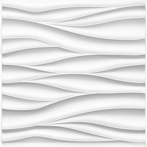 STICKGOO Wave Wall Panels for Interior Wall Decor, White 3D Wall Panels Accent Wall, Paintable 3D Wall Decor Covering Panels for Living Room Bedroom, Pack of 12 Tiles - Image 1