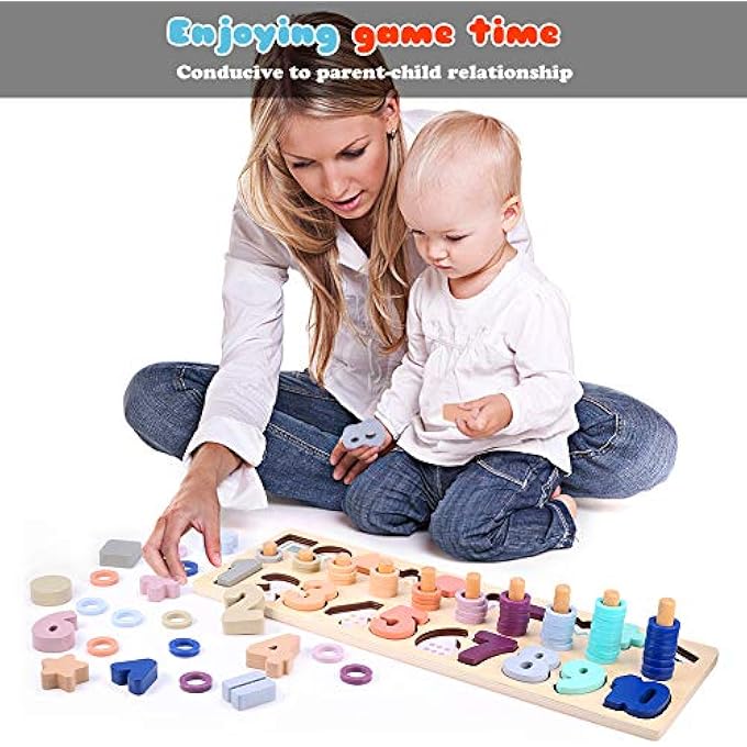 3IN1 WOOD COUNTING BOARD WITH NUMBER MATH SHAPE SORTING BLOCKS LEARNING GAME KIDS SORTER STACKING PUZZLE BLOCKS TOYS FOR TODDLERS PRESCHOOL EARLY EDUCATIONAL TRAINING TOY BOY & GIRL'S BIRTHDAY CHRI... - Image 3