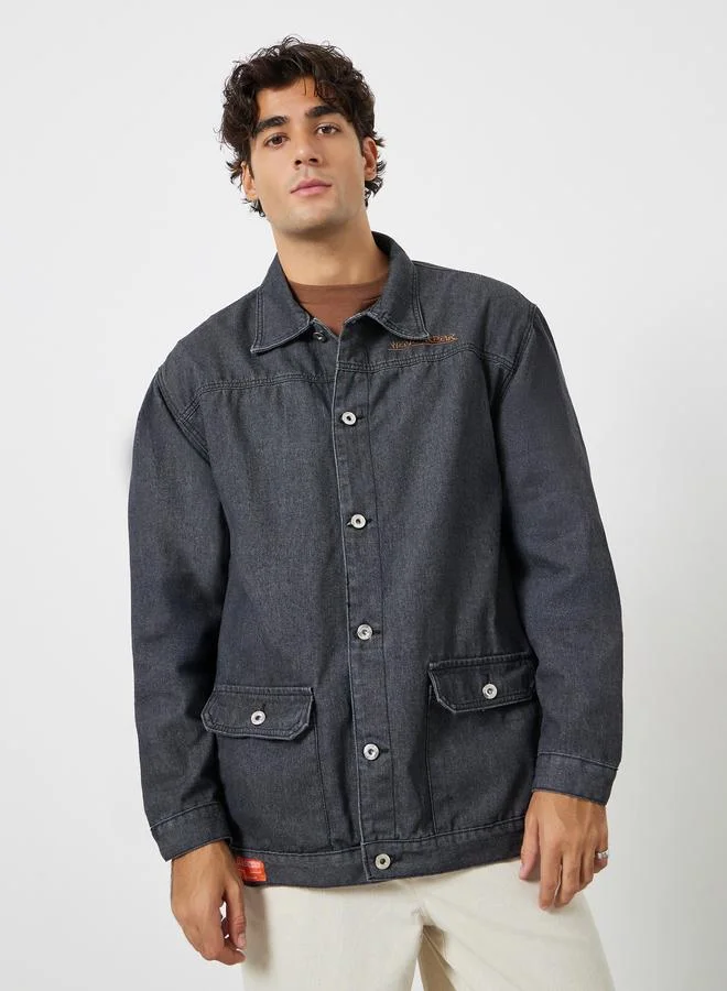 Styli  Men Oversized Denim Jacket with Flap Pocket for Men | Best Price UAE