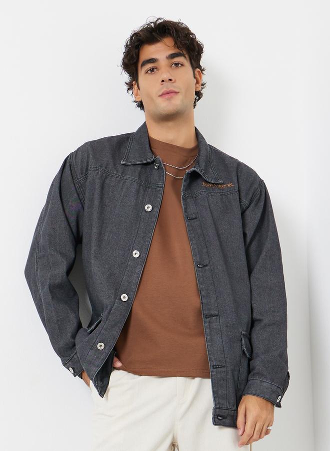 ستايلي جاكيت دنيم بقصة واسعة بجيوب بغطاء - Image 1