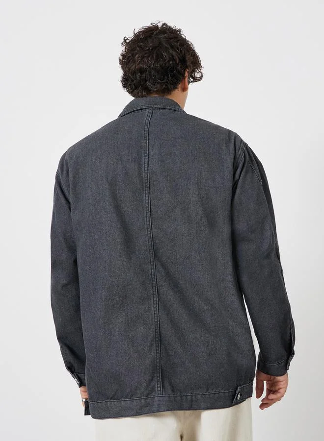 Styli  Men Oversized Denim Jacket with Flap Pocket for Men | Best Price UAE