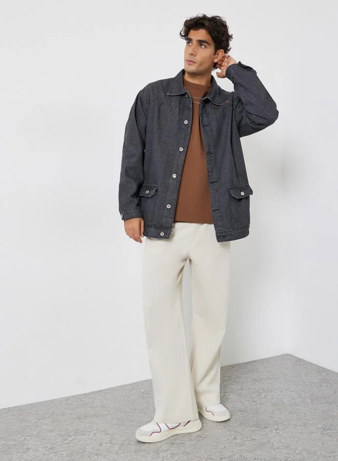 Styli Men Oversized Denim Jacket with Flap Pocket