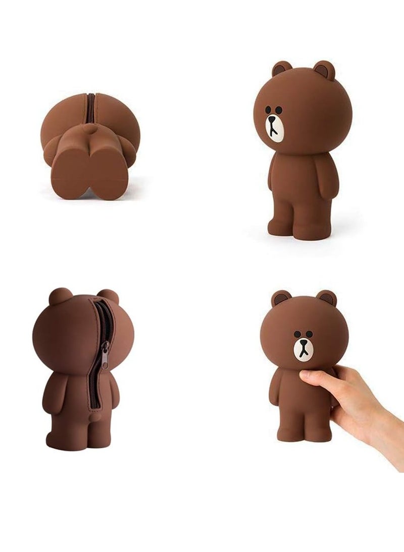Loquat Cute Lovely 3D Brown Bear Pencil Box Silcon Girls Boys Storage Bag Students Stationery Case Gifts - Image 3
