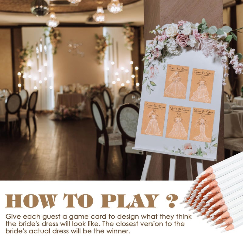 Sinload 60 Sets Guess the Dress Bridal Shower Games for Guests Include 60 Pcs Wedding Shower Games Cards and 60 Pcs Pencils Fun Wedding Party Supplies Games Ideas (Brown,Long Pencil) - Image 5