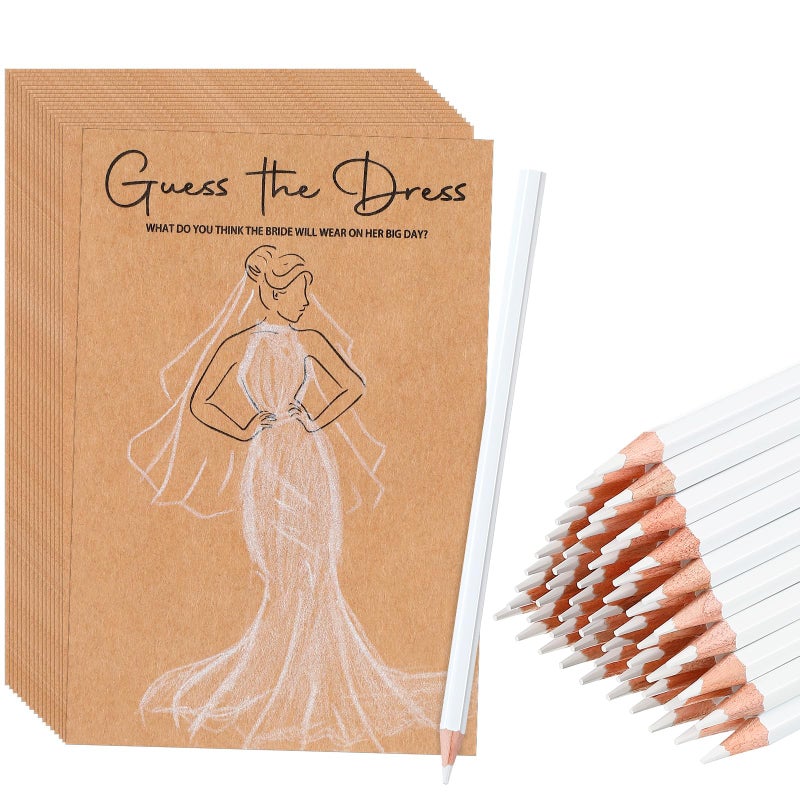 Sinload 60 Sets Guess the Dress Bridal Shower Games for Guests Include 60 Pcs Wedding Shower Games Cards and 60 Pcs Pencils Fun Wedding Party Supplies Games Ideas (Brown,Long Pencil) - Image 1