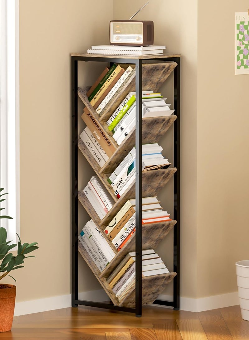 والالا رف كتب على شكل شجرة - رف كتب على شكل شجرة قائم على الأرض مكون من 9 طبقات للكتب ذات الغلاف المقوى، رف كتب صغير للمساحات الصغيرة، أرفف كتب خشبية لتنظيم تخزين الكتب، أرفف لغرفة النوم وغرفة المعيشة - Image 1