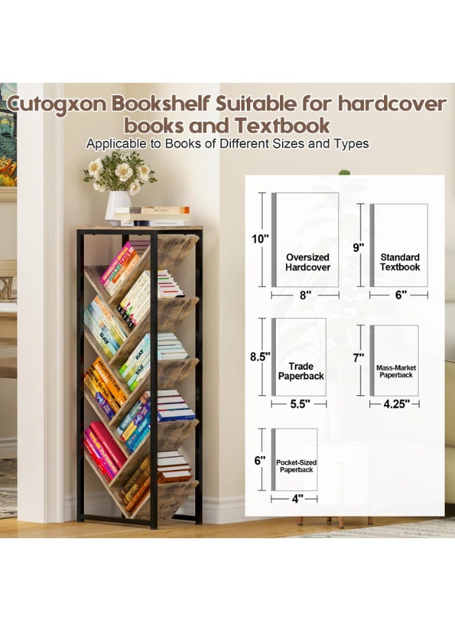 والالا رف كتب على شكل شجرة - رف كتب على شكل شجرة قائم على الأرض مكون من 9 طبقات للكتب ذات الغلاف المقوى، رف كتب صغير للمساحات الصغيرة، أرفف كتب خشبية لتنظيم تخزين الكتب، أرفف لغرفة النوم وغرفة المعيشة - Image 2