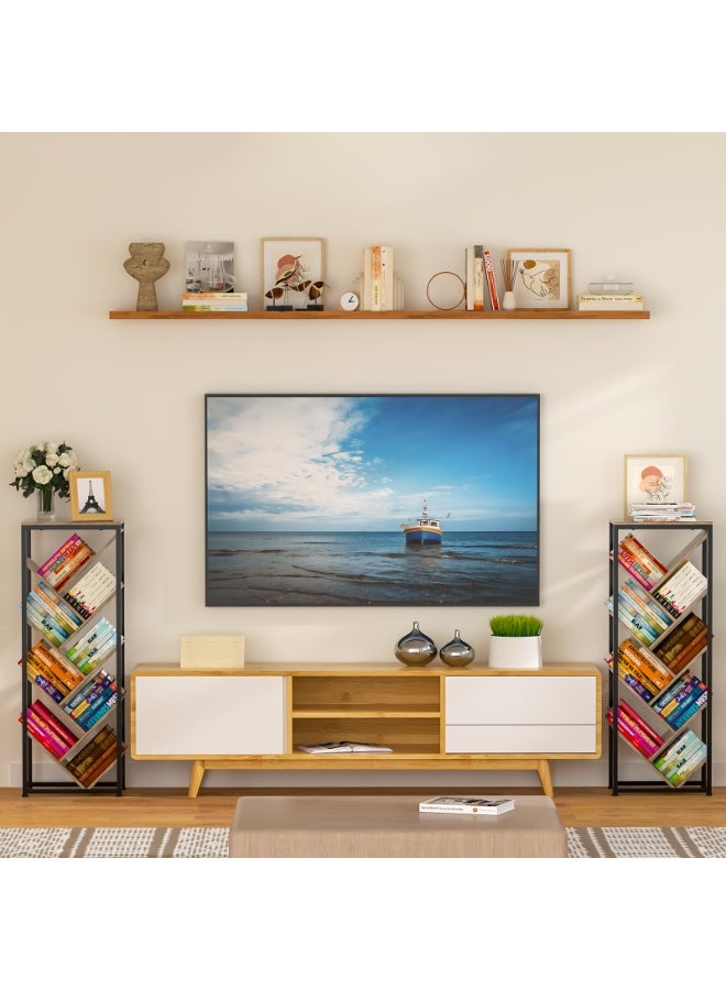 والالا رف كتب على شكل شجرة - رف كتب على شكل شجرة قائم على الأرض مكون من 9 طبقات للكتب ذات الغلاف المقوى، رف كتب صغير للمساحات الصغيرة، أرفف كتب خشبية لتنظيم تخزين الكتب، أرفف لغرفة النوم وغرفة المعيشة - Image 4