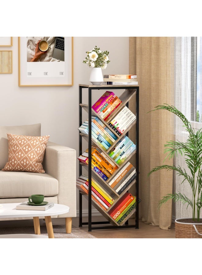 والالا رف كتب على شكل شجرة - رف كتب على شكل شجرة قائم على الأرض مكون من 9 طبقات للكتب ذات الغلاف المقوى، رف كتب صغير للمساحات الصغيرة، أرفف كتب خشبية لتنظيم تخزين الكتب، أرفف لغرفة النوم وغرفة المعيشة - Image 3