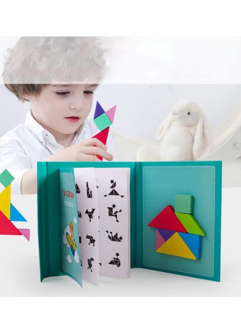 AIWANTO - Tangrams for Kids Travel Game Puzzle Magnetic Book & Educational Toy Dissection with 7 Simple Colorful Shapes Games and Solution Gift - Image 1