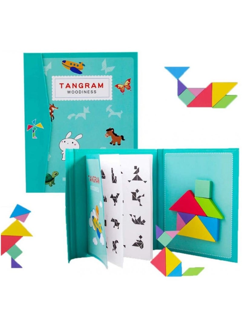 AIWANTO - Tangrams for Kids Travel Game Puzzle Magnetic Book & Educational Toy Dissection with 7 Simple Colorful Shapes Games and Solution Gift - Image 1