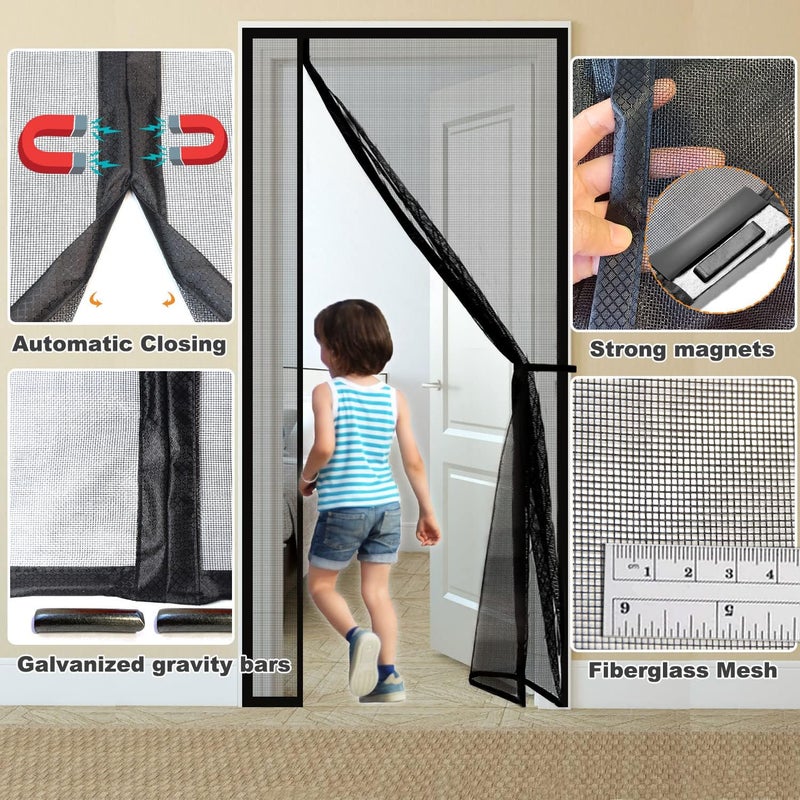 Risareyi Side Opening Magnetic Mosquito Net 80 x 235 cm, Black Fiberglass Mesh Very Resistant, Mosquito Net Curtain, Door Window, Balcony Door, Automatic Closing, with Adhesive Tape - Image 4