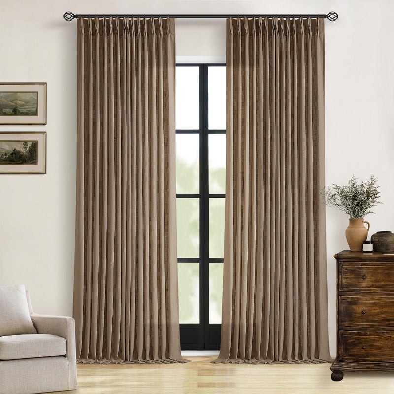TWODRAPES Dutch Cocoa Linen Curtains 102 Inches Long Living Room Pinch Pleated Drape with Hooks Rings for Track System Light Filtering 102 Inch Curtain for Bedroom Sliding Patio Door 2 Panels Brown - Image 1