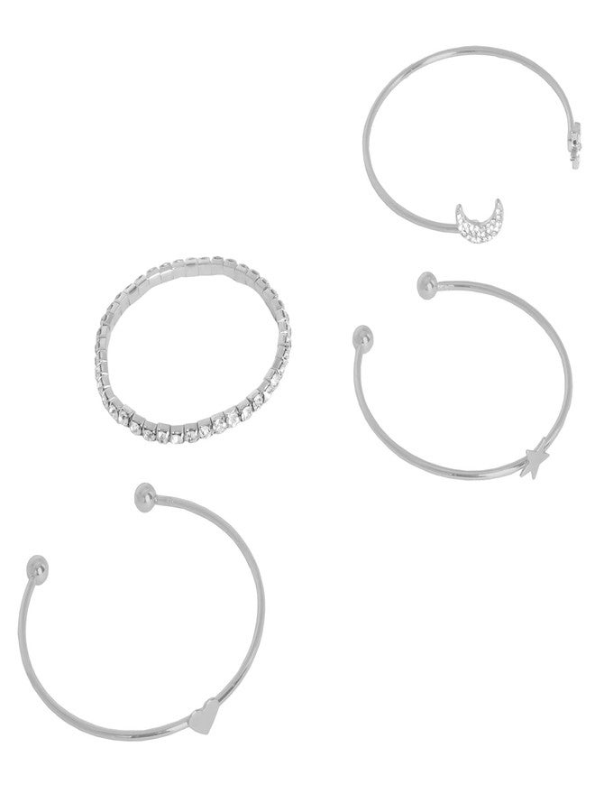 Joker & Witch Womens Magic Trick Set Of 4 Silver Bracelets - Image 1