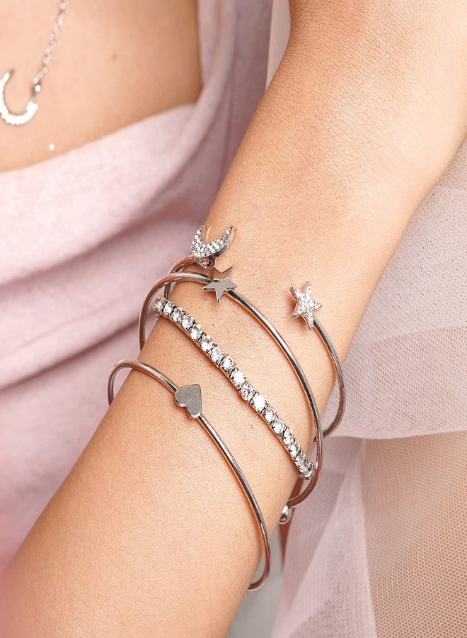 Joker & Witch Womens Magic Trick Set Of 4 Silver Bracelets - Image 5