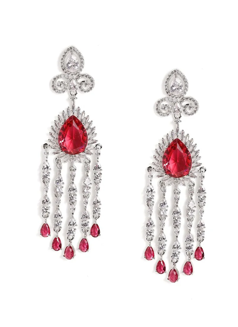 برياسي AD-Stone Studded Teardrop Shaped Tasselled Drop Earrings