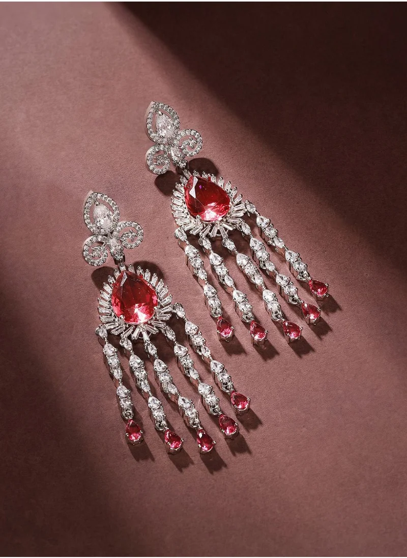 برياسي AD-Stone Studded Teardrop Shaped Tasselled Drop Earrings