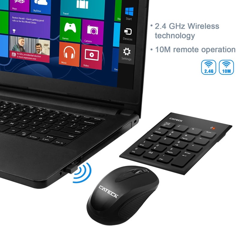 Cateck Numeric Keypad & Mouse Combo, Cateck 2.4G 19 Keys Wireless Mini USB Number Pad Keyboard and Mouse Combo with USB Receiver for Laptop Desktop PC Notebook- Just One USB Receiver - Image 4