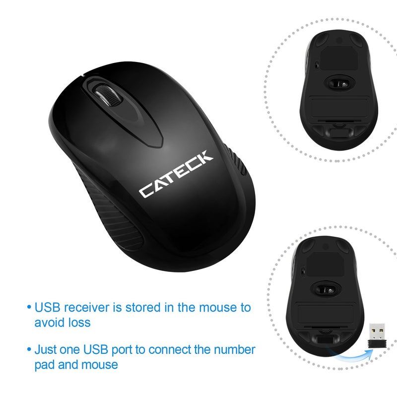 Cateck Numeric Keypad & Mouse Combo, Cateck 2.4G 19 Keys Wireless Mini USB Number Pad Keyboard and Mouse Combo with USB Receiver for Laptop Desktop PC Notebook- Just One USB Receiver - Image 3