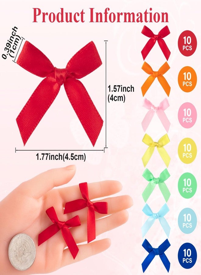Mxxipp 70pcs Mini Ribbon Bows for Craft, Small Satin Ribbon Bow, Colorful Bowknot Sewing Accessories for Flowers Bakery Gift Wrapping Christmas Wedding Birthday Party Decoration- 7 Colors - Image 2