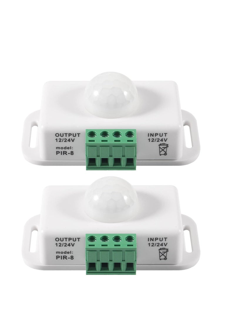 DC 12V 24V PIR Sensor LED Motion Sensor Switch, 2 Pcs Body Infrared Sensing Detector, for Timer Function Automatic Sign Control PIR Controller LED Light Strips (White) - Image 1