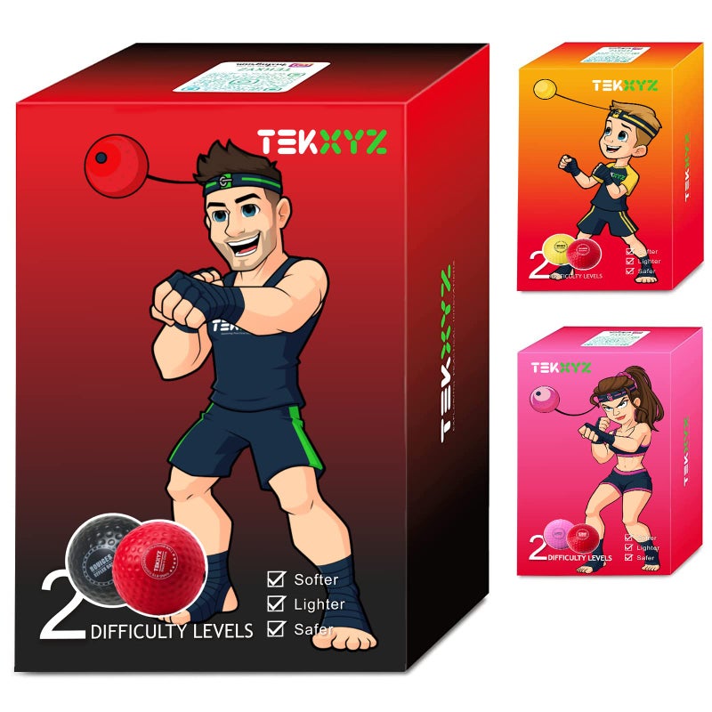 TEKXYZ Boxing Reflex Ball, 2 Difficulty Levels Boxing Ball with Headband, Perfect for Reaction, Agility, Punching Speed, Fight Skill and Hand Eye Coordination Training - Image 1