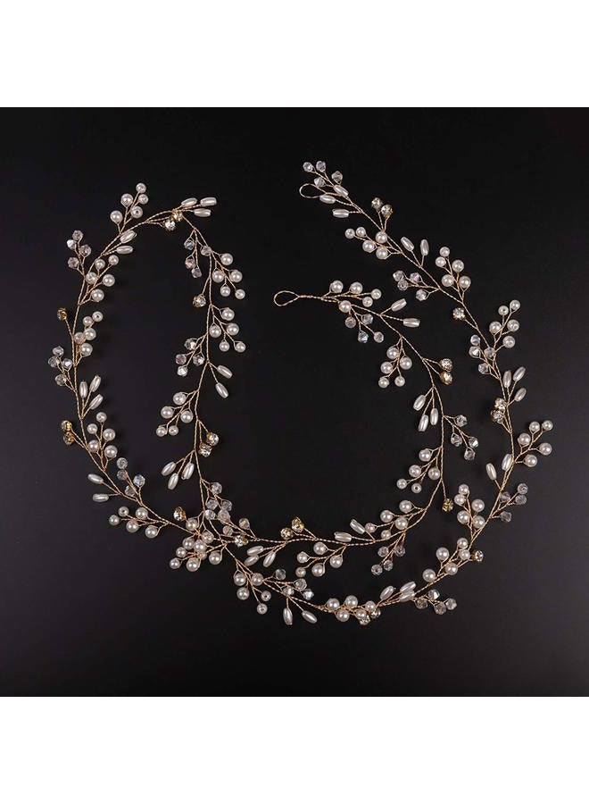 Denifery Bridal Hair Vine Wedding Head Piece (Gold, Extra Long Pearl and Crystal Beads, Headband, Women, 1 Count, 1 Piece, 0.07 pounds, Gold Color, Adult Occasion, Wire Material, Hair Styling) - Image 5