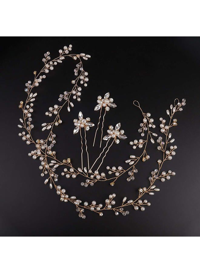 Denifery Bridal Hair Vine Wedding Head Piece (Gold, Extra Long Pearl and Crystal Beads, Headband, Women, 1 Count, 1 Piece, 0.07 pounds, Gold Color, Adult Occasion, Wire Material, Hair Styling) - Image 4