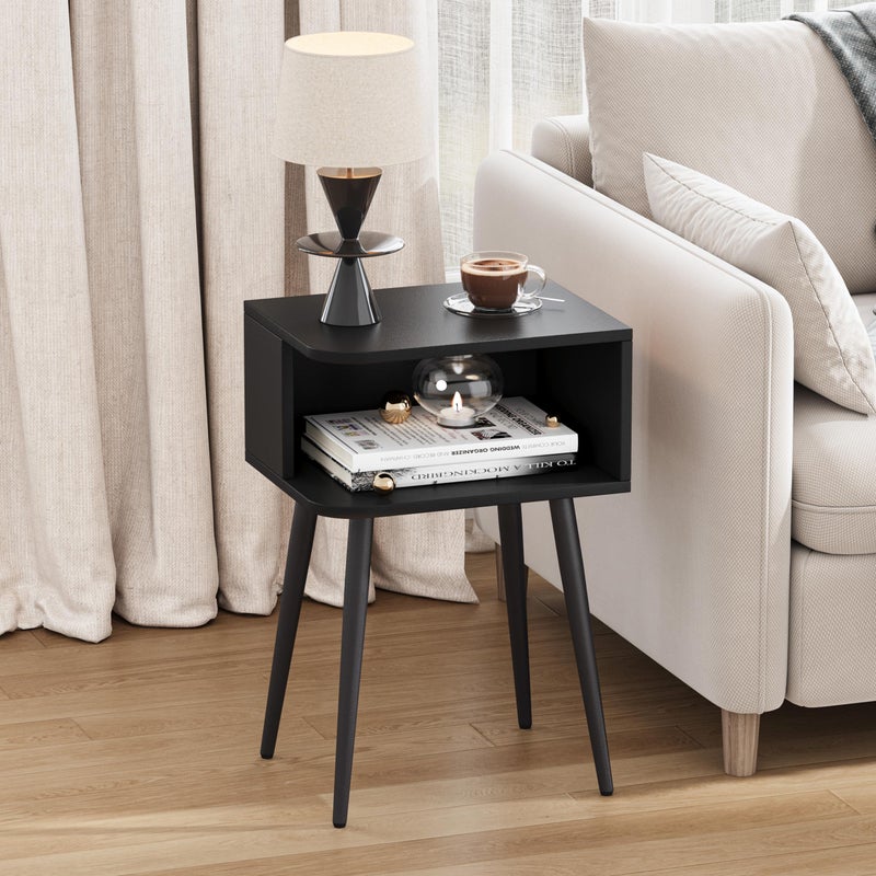 MMEOLUOOK Black Nightstand Set of 2, Small Bed Side Table for Small Spaces, Mid Century Modern Nightstand End Table with Open Storage, Side Table for Bedroom Living Room, MLBZ20B-2 - Image 4