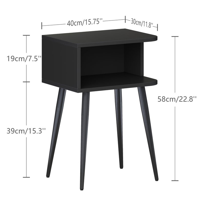 MMEOLUOOK Black Nightstand Set of 2, Small Bed Side Table for Small Spaces, Mid Century Modern Nightstand End Table with Open Storage, Side Table for Bedroom Living Room, MLBZ20B-2 - Image 3