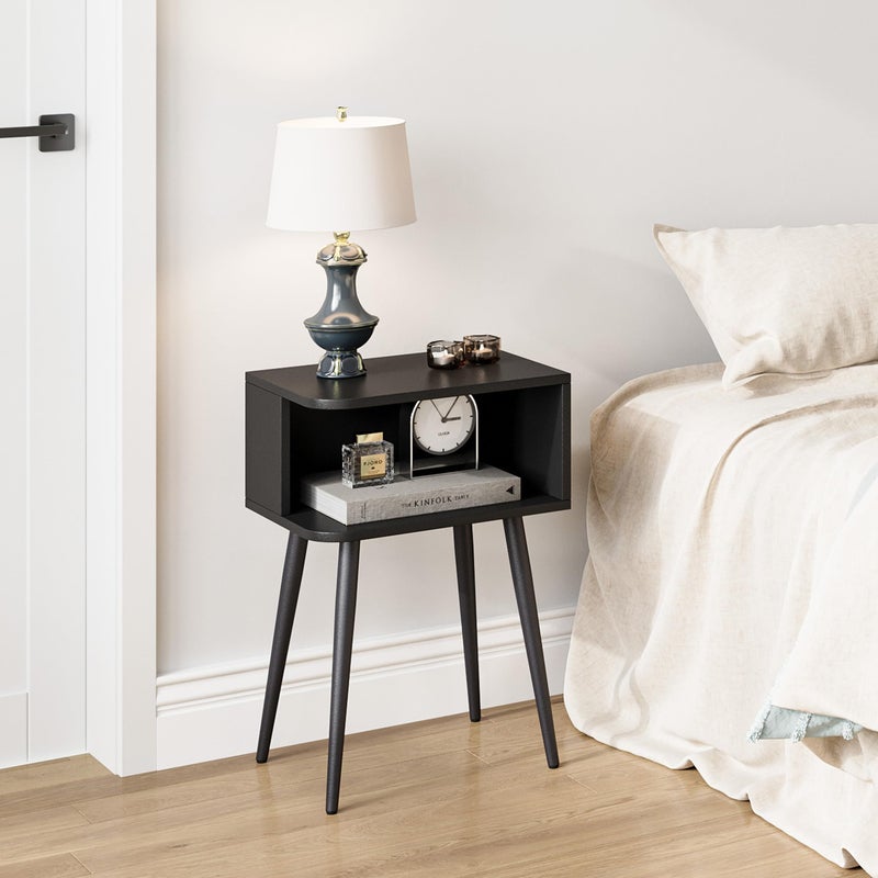MMEOLUOOK Black Nightstand Set of 2, Small Bed Side Table for Small Spaces, Mid Century Modern Nightstand End Table with Open Storage, Side Table for Bedroom Living Room, MLBZ20B-2 - Image 5