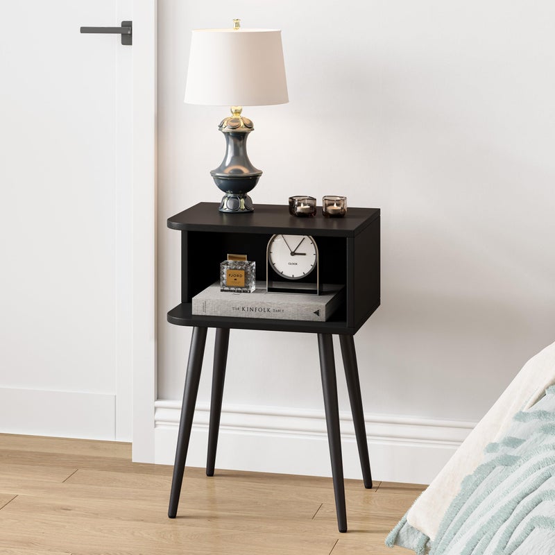MMEOLUOOK Black Nightstand Set of 2, Small Bed Side Table for Small Spaces, Mid Century Modern Nightstand End Table with Open Storage, Side Table for Bedroom Living Room, MLBZ20B-2 - Image 2