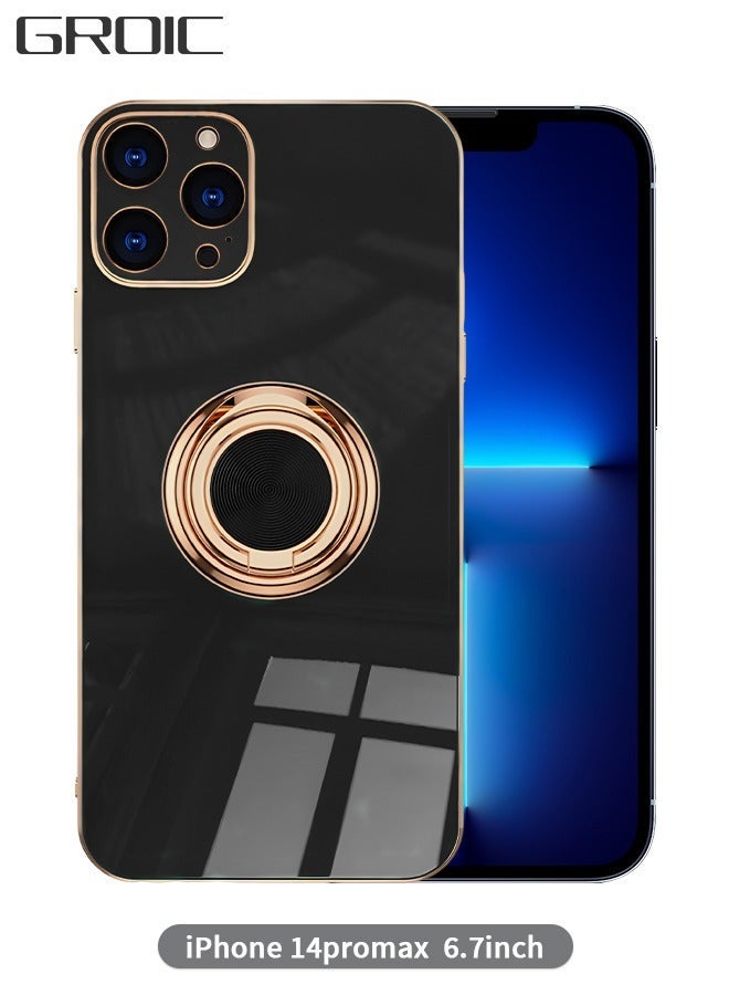 GROIC IPhone 14 Pro Max Case 6.7 Inch with Ring Holder Kickstand Magnetic Shockproof Soft TPU Electroplated Protective Phone for Iphone -Black - Image 1